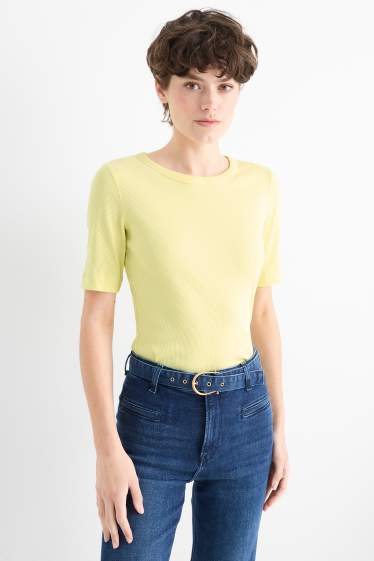 Femmes - Lot de 2 - T-shirts - côtelés - jaune clair