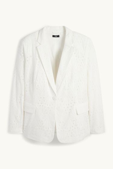 Donna - Blazer - regular fit - broderie anglaise - bianco crema