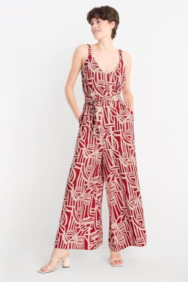 Donna - Tuta - con motivi - rosso / beige