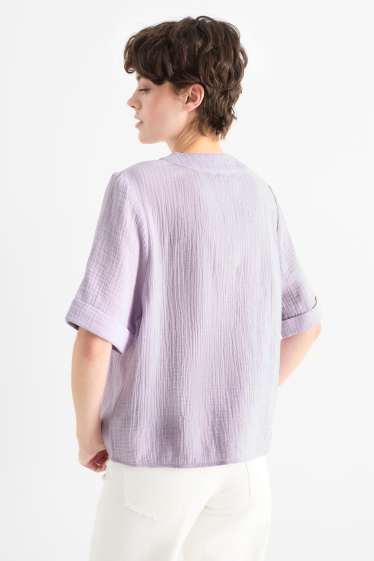 Donna - Blusa di mussola con scollo a V - viola chiaro