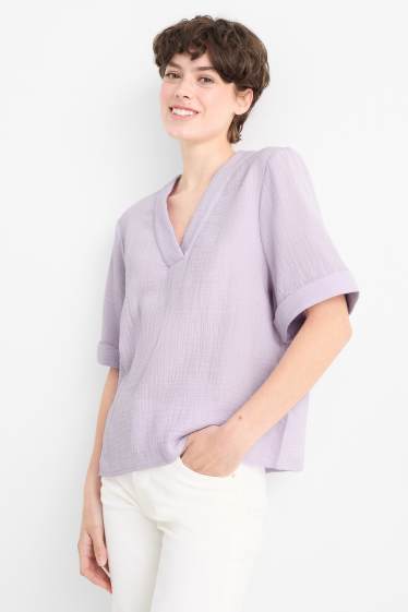 Donna - Blusa di mussola con scollo a V - viola chiaro