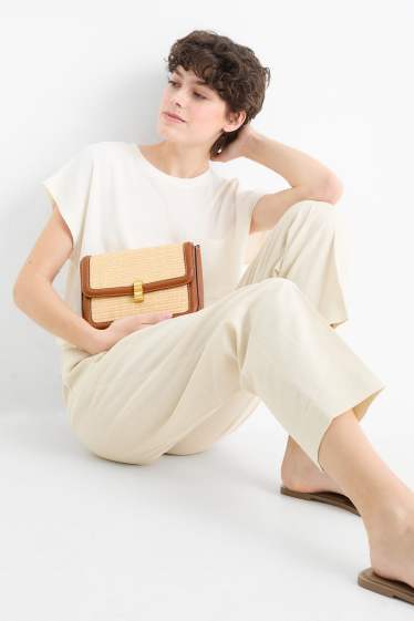 Femmes - Sac de paille à bandoulière amovible - marron clair