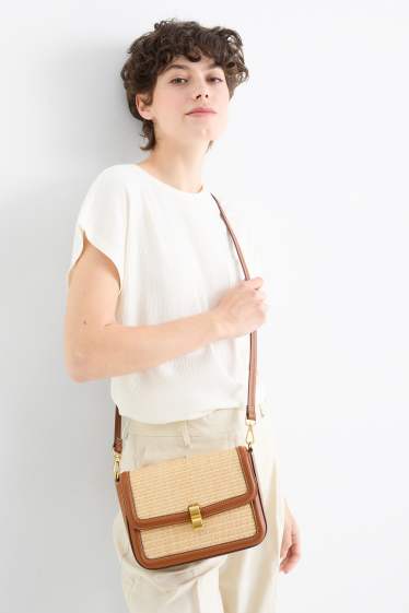 Femmes - Sac de paille à bandoulière amovible - marron clair