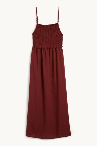 Dámské - Šaty fit & flare - strukturované - s nařasenou vrchní partií - hnědá