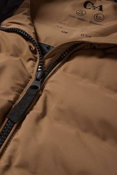 Kinderen: jongens - Bodywarmer met capuchon - waterafstotend - bruin