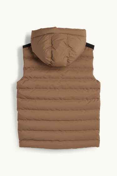 Kinderen: jongens - Bodywarmer met capuchon - waterafstotend - bruin