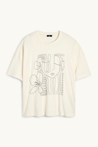 Dámské - Tričko - regular fit - krémově bílá