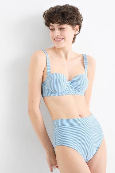 Women - Bikini bottoms - high waist - LYCRA® XTRA LIFE™ - striped - white / light blue