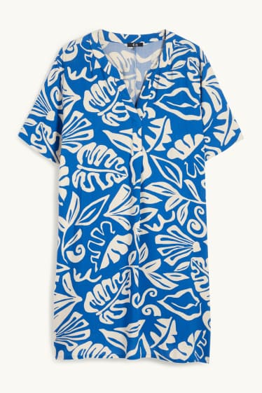 Women - Viscose V-neck dress - patterned - blue / beige
