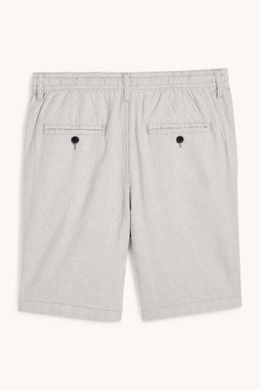 Heren - Short - linnenmix - gestreept - lichtgrijs