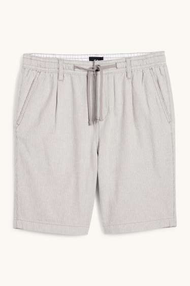 Heren - Short - linnenmix - gestreept - lichtgrijs