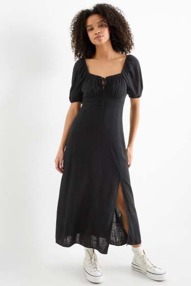Femmes - Robe Empire - lin mélangé - noir