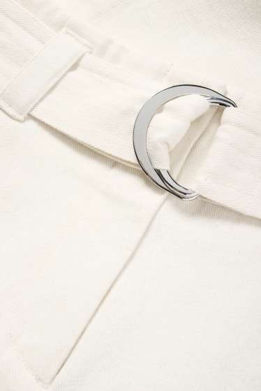 Femmes - Pantalon de toile avec ceinture - high waist - wide leg - blanc crème