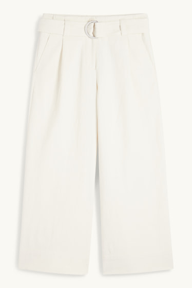 Femmes - Pantalon de toile avec ceinture - high waist - wide leg - blanc crème