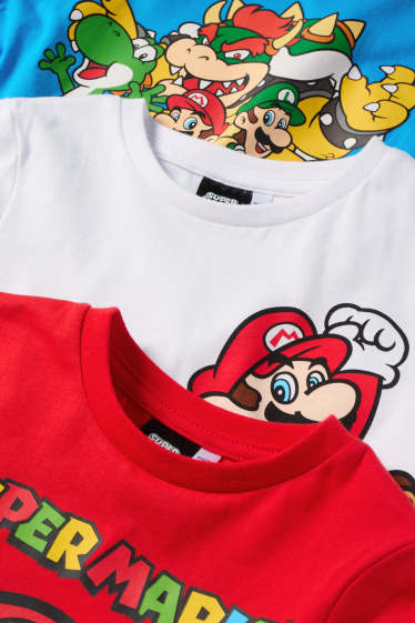 Bambini - Confezione da 3 - Super Mario Bros. - maglia a maniche corte - rosso / blu