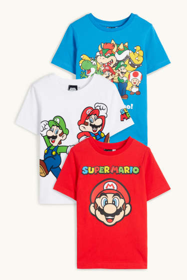 Bambini - Confezione da 3 - Super Mario Bros. - maglia a maniche corte - rosso / blu