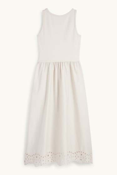 Dames - Fit & flare-jurk - Broderie Anglaise - licht beige