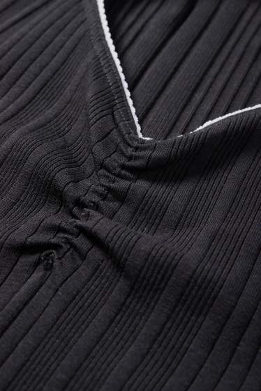 Dona - Samarreta crop de màniga llarga - de canalé - negre