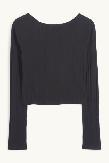Dona - Samarreta crop de màniga llarga - de canalé - negre