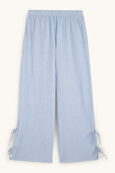 Dona - Pantalons de tela - mid waist - wide leg - de ratlles - blanc / blau clar