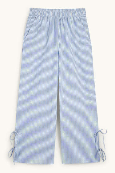 Dona - Pantalons de tela - mid waist - wide leg - de ratlles - blanc / blau clar
