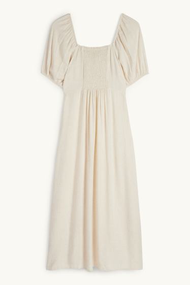 Femei - Rochie tip Empire cu conținut de in - bej deschis