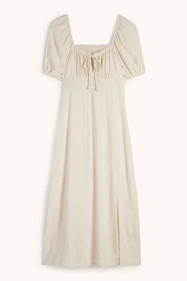 Femei - Rochie tip Empire cu conținut de in - bej deschis