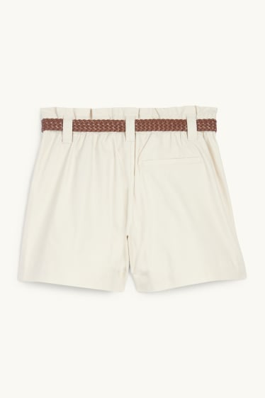 Women - Shorts with belt - high waist - light beige