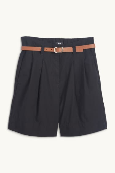 Mujer - Shorts con cinturón - high waist - negro