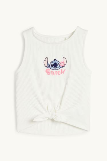 Kinder Mädchen - Lilo & Stitch - Top mit Knotendetail - gerippt - cremeweiß