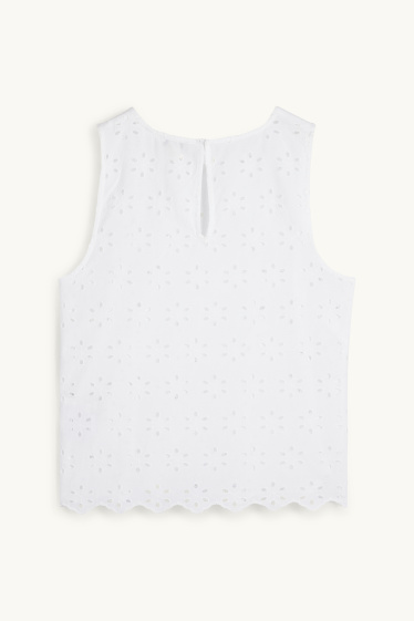 Dames - Blousetop - Broderie Anglaise - wit