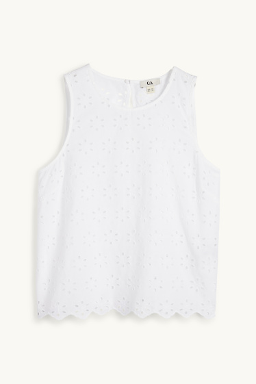 Dames - Blousetop - Broderie Anglaise - wit