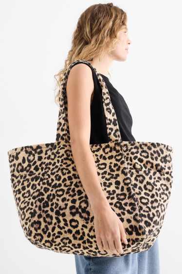 Kobiety - Duża torba shopper - w cętki - czarny / beżowy