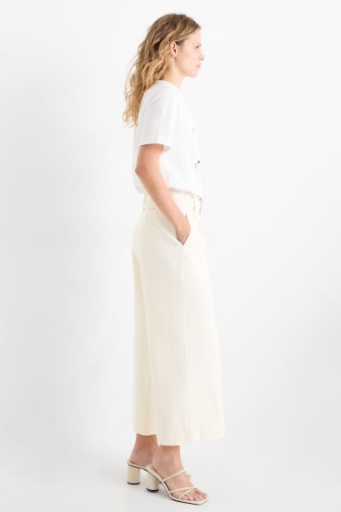 Femmes - Pantalon de toile avec ceinture - high waist - wide leg - blanc crème