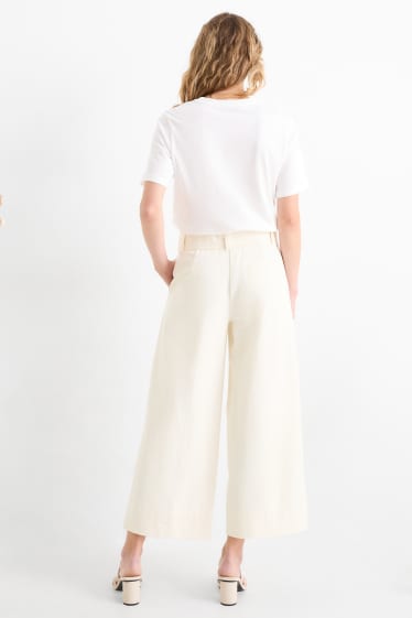 Femmes - Pantalon de toile avec ceinture - high waist - wide leg - blanc crème