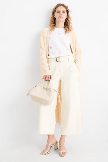 Femmes - Pantalon de toile avec ceinture - high waist - wide leg - blanc crème