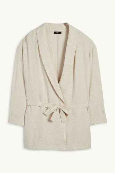 Donna - Blazer lungo con componente di lino - relaxed fit - beige chiaro