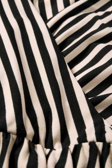 Women - Wrap dress - striped - black / beige