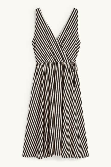 Women - Wrap dress - striped - black / beige