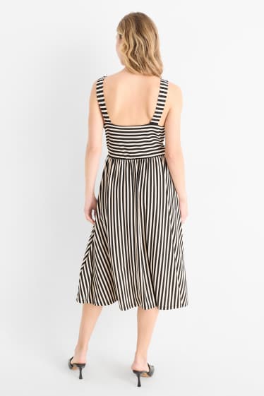 Women - Wrap dress - striped - black / beige