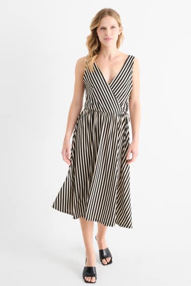 Women - Wrap dress - striped - black / beige
