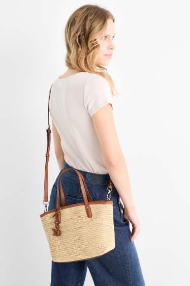 Femmes - Petit cabas en paille à bandoulière amovible - beige