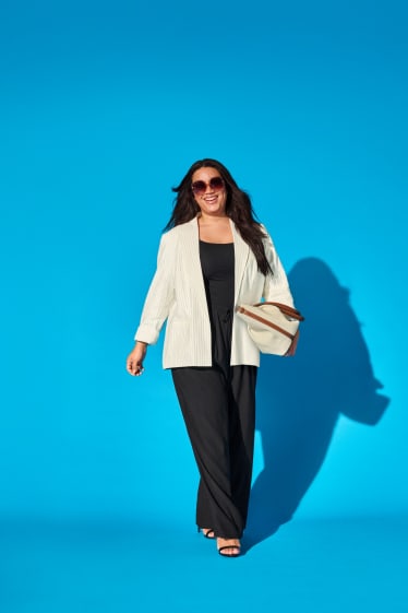 Dámské - Blejzr - relaxed fit - lněná směs - s úzkými proužky - krémově bílá