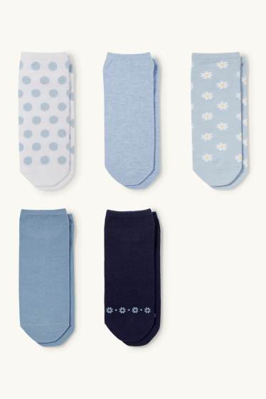 Dames - Set van 5 paar - sneakersokken - gebloemd - blauw