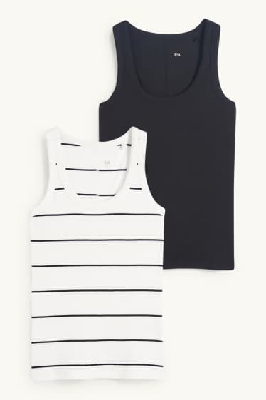 Donna - Confezione da 2 - top - a costine - bianco / nero