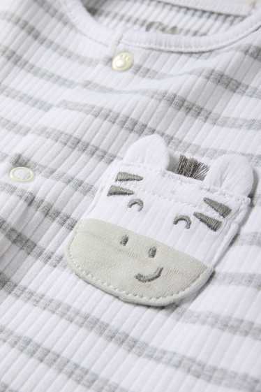 Unisex - Zebra - Baby-Schlafanzug - gerippt - gestreift - hellgrau