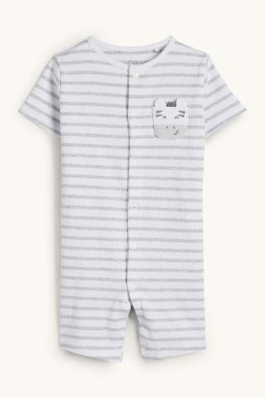 Unisex - Zebra - Baby-Schlafanzug - gerippt - gestreift - hellgrau