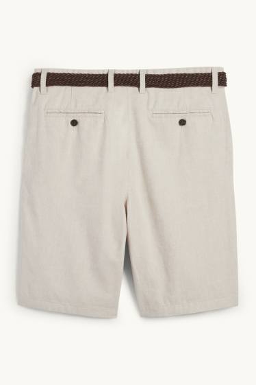 Men - Shorts with belt and linen content - light beige