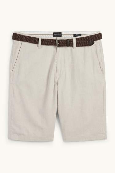 Men - Shorts with belt and linen content - light beige