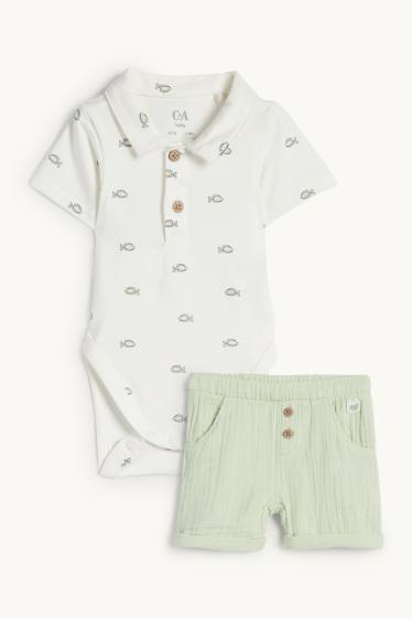 Baby Jungen - Fische - Baby-Outfit - 2 teilig - weiß